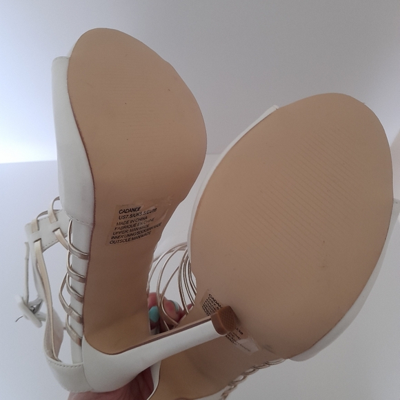 White and Gold Strappy Sandals - Picture 4 of 8